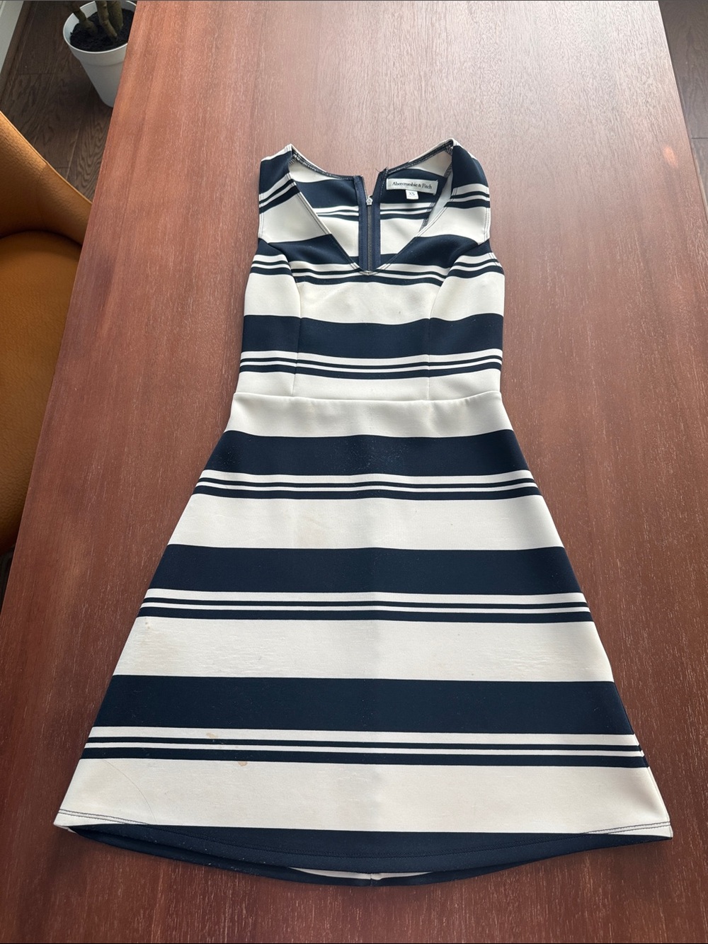 Abercrombie & Fitch Navy and White Striped Sleeveless A-Line Dress